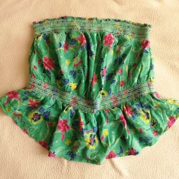 Hollister Green Tropical Floral Tube Top - Picture 1 of 8